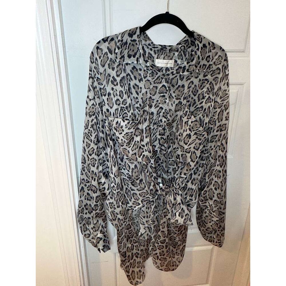 Faith Connexion Silk Chiffon Semi Sheer Leopard Oversized Top Multicolor Size XS